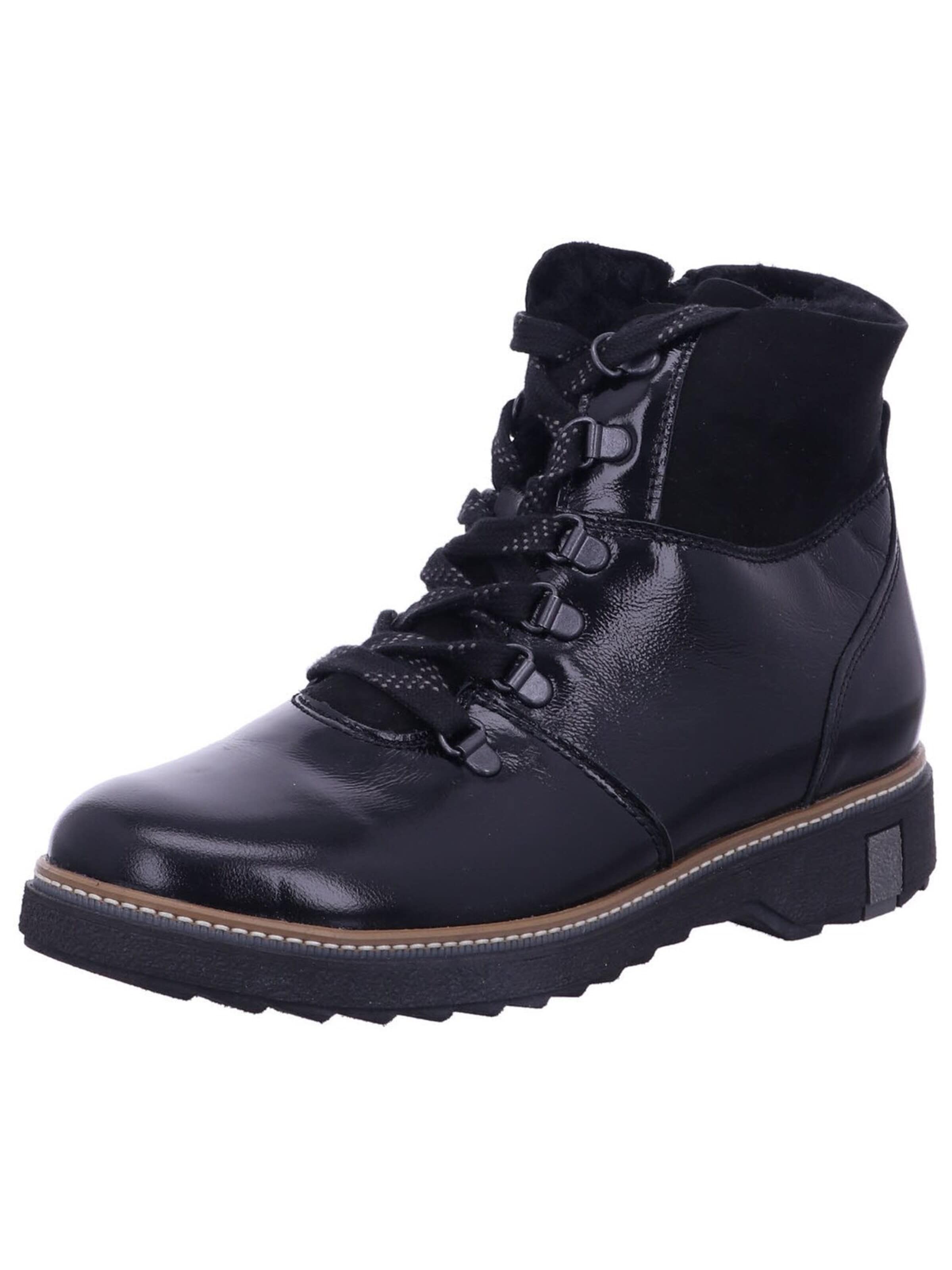 WALDLÄUFER Veterlaarzen 'Stiefel Damen 911802-304 001 Lackleder in schwarz' in Zwart: voorkant
