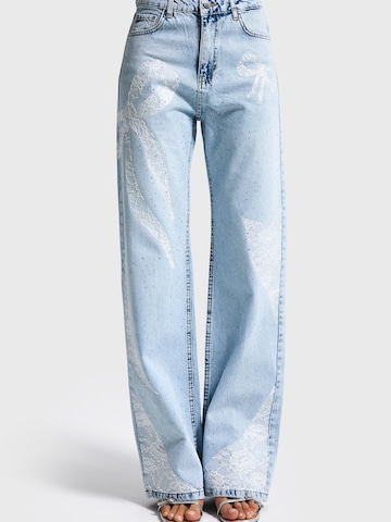 IT'S BASIC Regular Jeans 'RHINESTONE STRAIGHT MID RISE JEANS' in Blauw