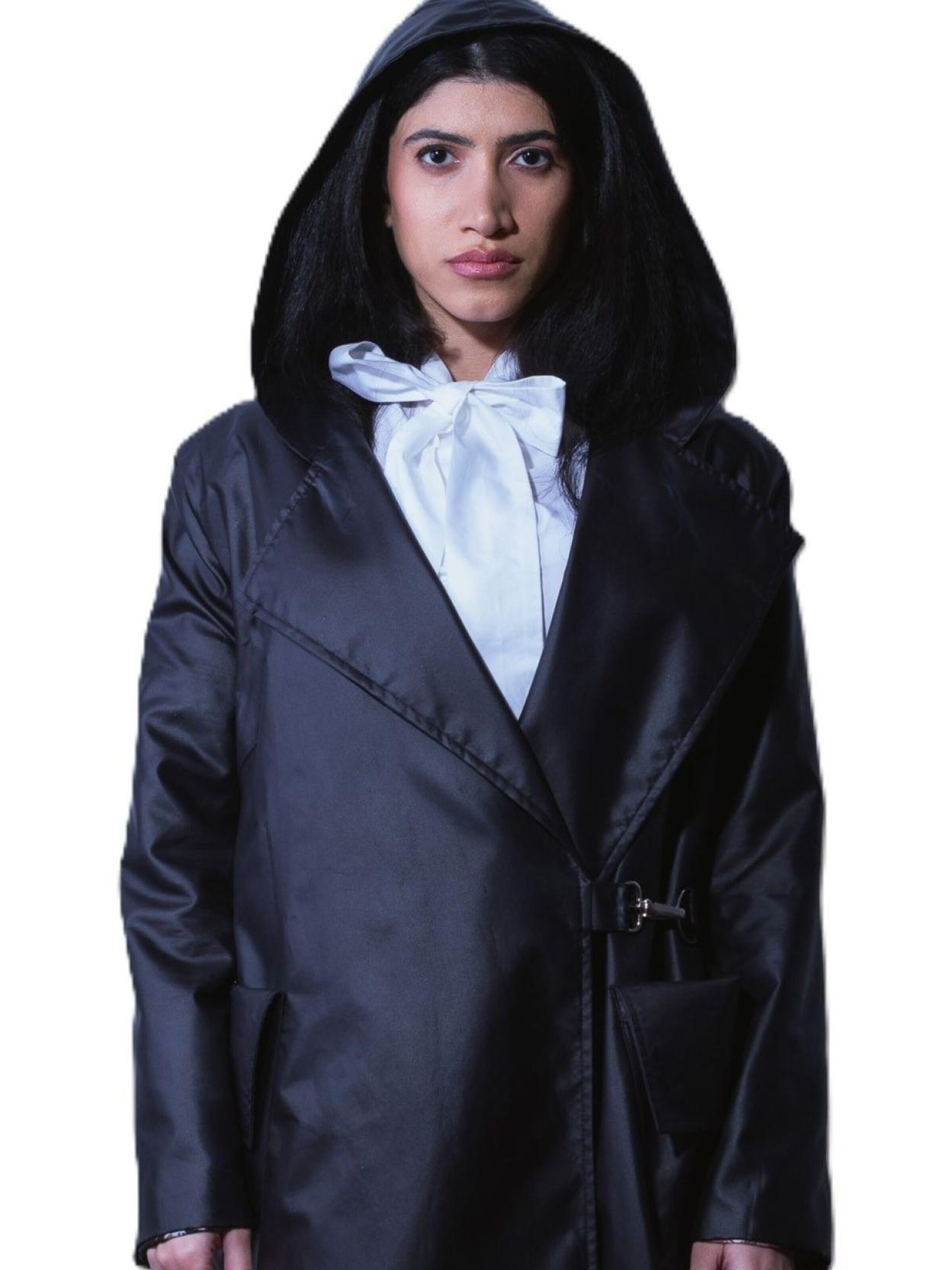 BIBI SAKALIEVA Between-seasons coat 'Black Long Hooded Trench Coat' in Black