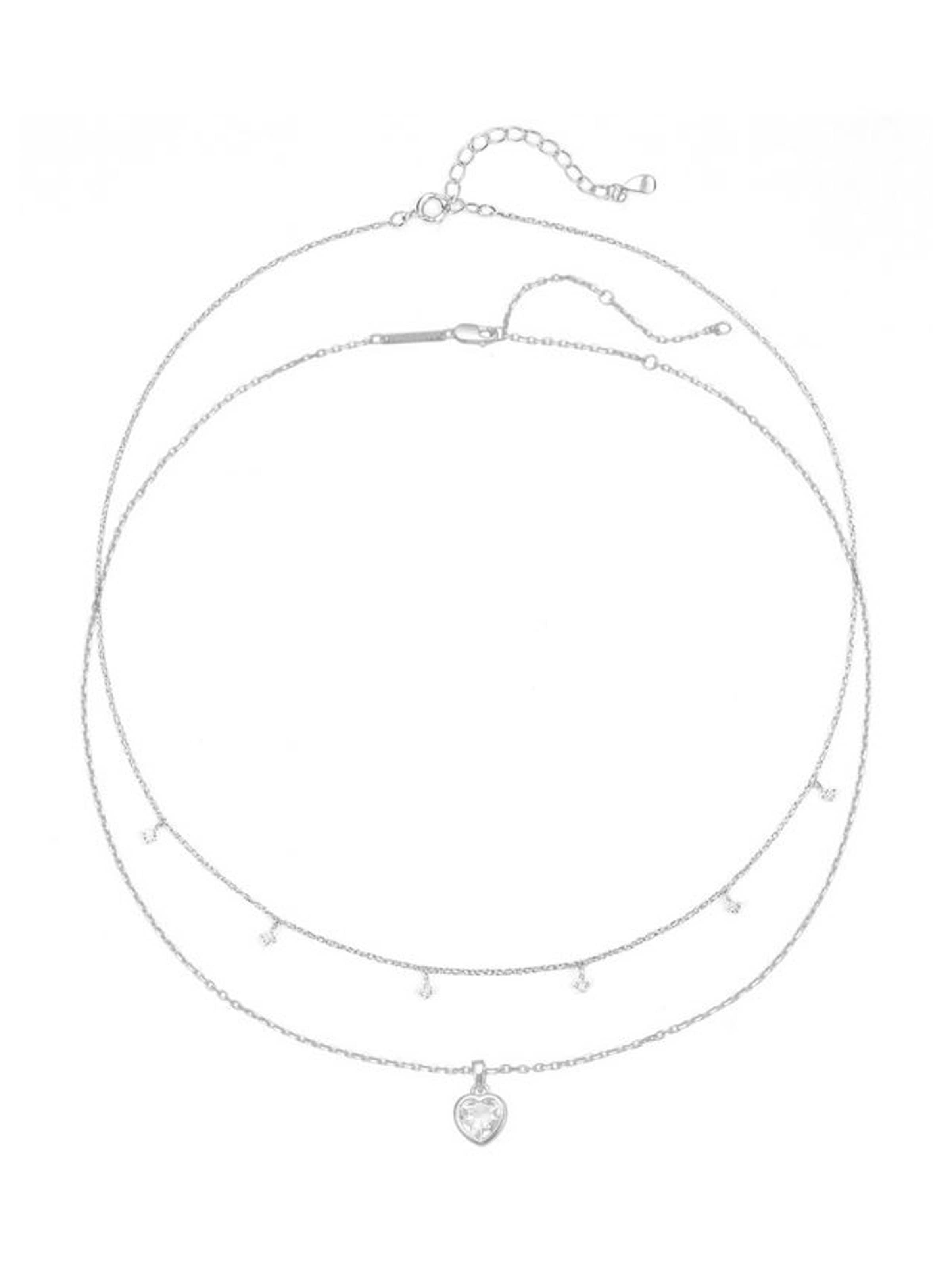 Hey Happiness Necklace 'Crystal Heart' in Silver: front