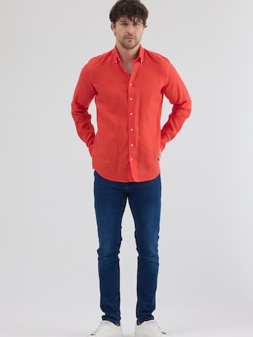 7Camicie Slim fit Zakelijk overhemd 'Leonardo Essentials Linen Man Shirt Orange' in Oranje