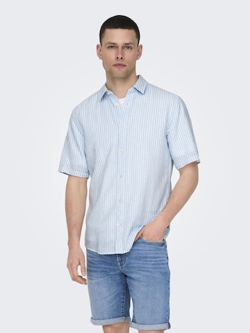 Only & Sons Slim fit Button Up Shirt in Blue: front
