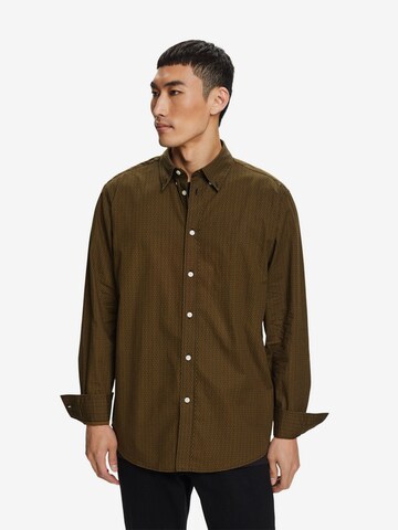 ESPRIT Slim fit Button Up Shirt in Brown: front