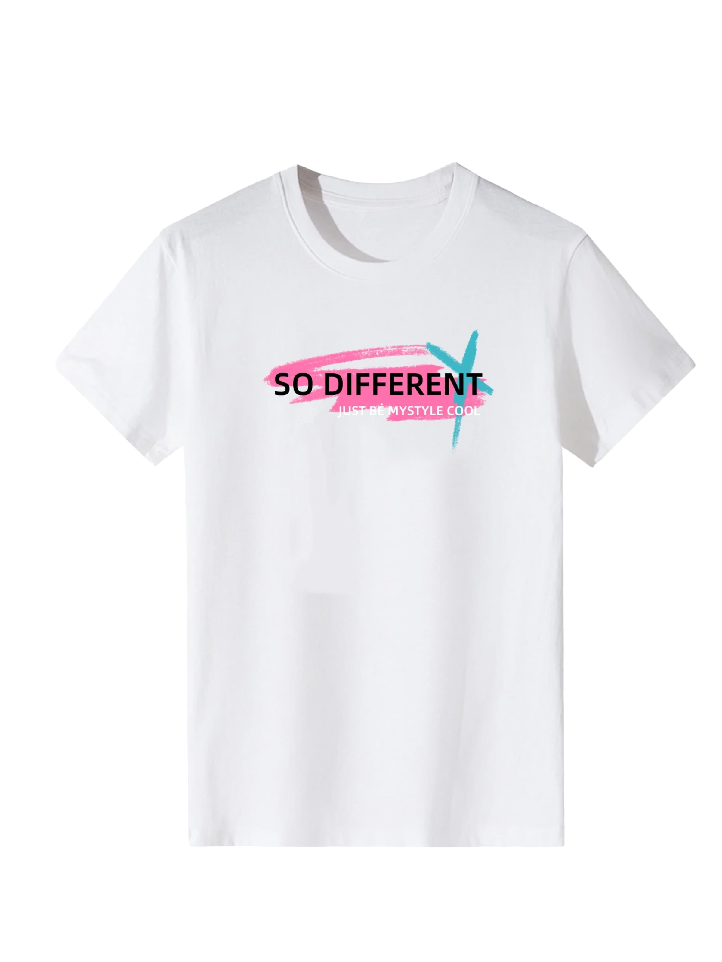 LapaPlus T-shirt 'Women Pink & Cyan Brush Stroke Slogan Print T-Shirt' en S en blanc, Vue avec produit