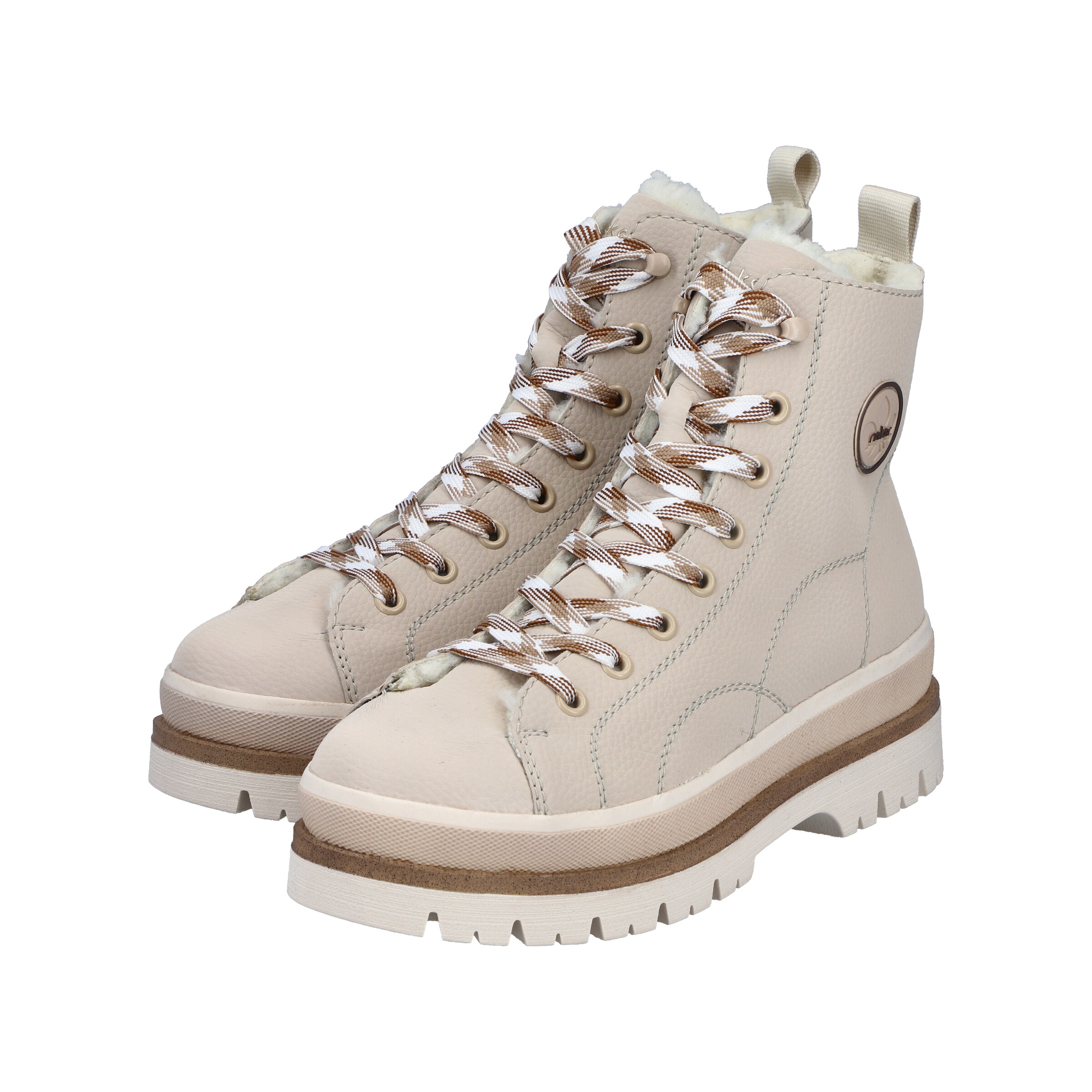 Rieker Lace-Up Ankle Boots in Beige