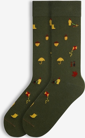 Von Jungfeld Socken 'Signature Icons' in Grün: Vorderseite