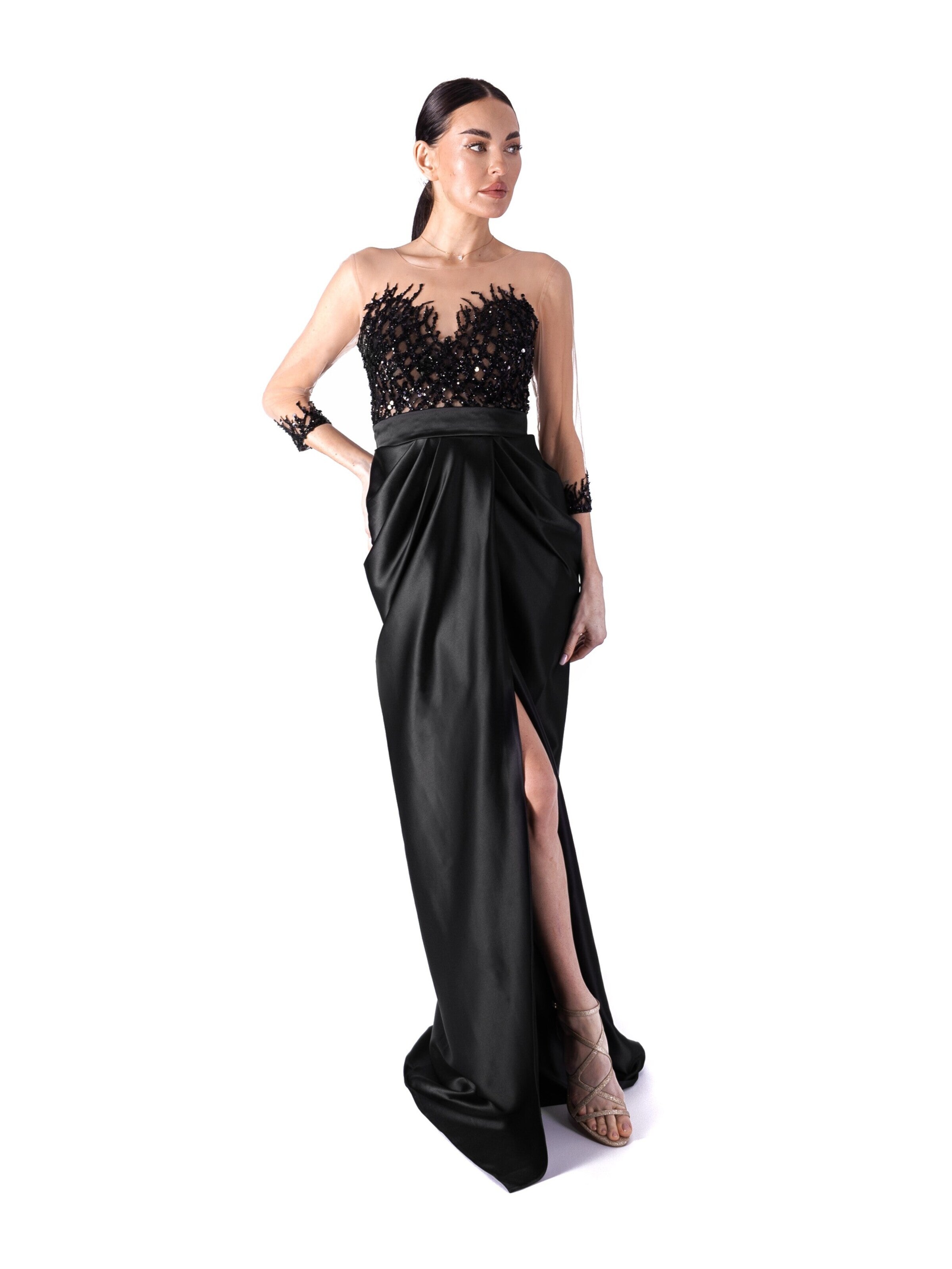 acob a porter - Vestido de noche en negro: frente