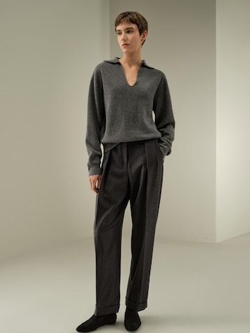 Lilysilk Pullover 'Gerippter Kaschmir Polo Pullover'‌ in Grau