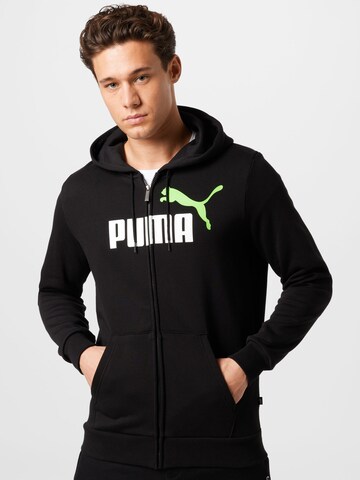 PUMA Athletic Zip-Up Hoodie in Black: front