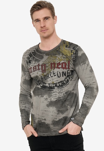 Rusty Neal Langarmshirt mit Batik Print in Grau: predná strana