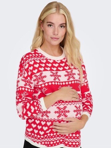 Only Maternity Pullover 'XMAS HEARTS' in Rot