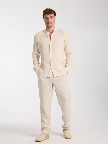 7Camicie Slim fit Zakelijk overhemd 'Caravaggio Linen Man Shirt Green' in Beige