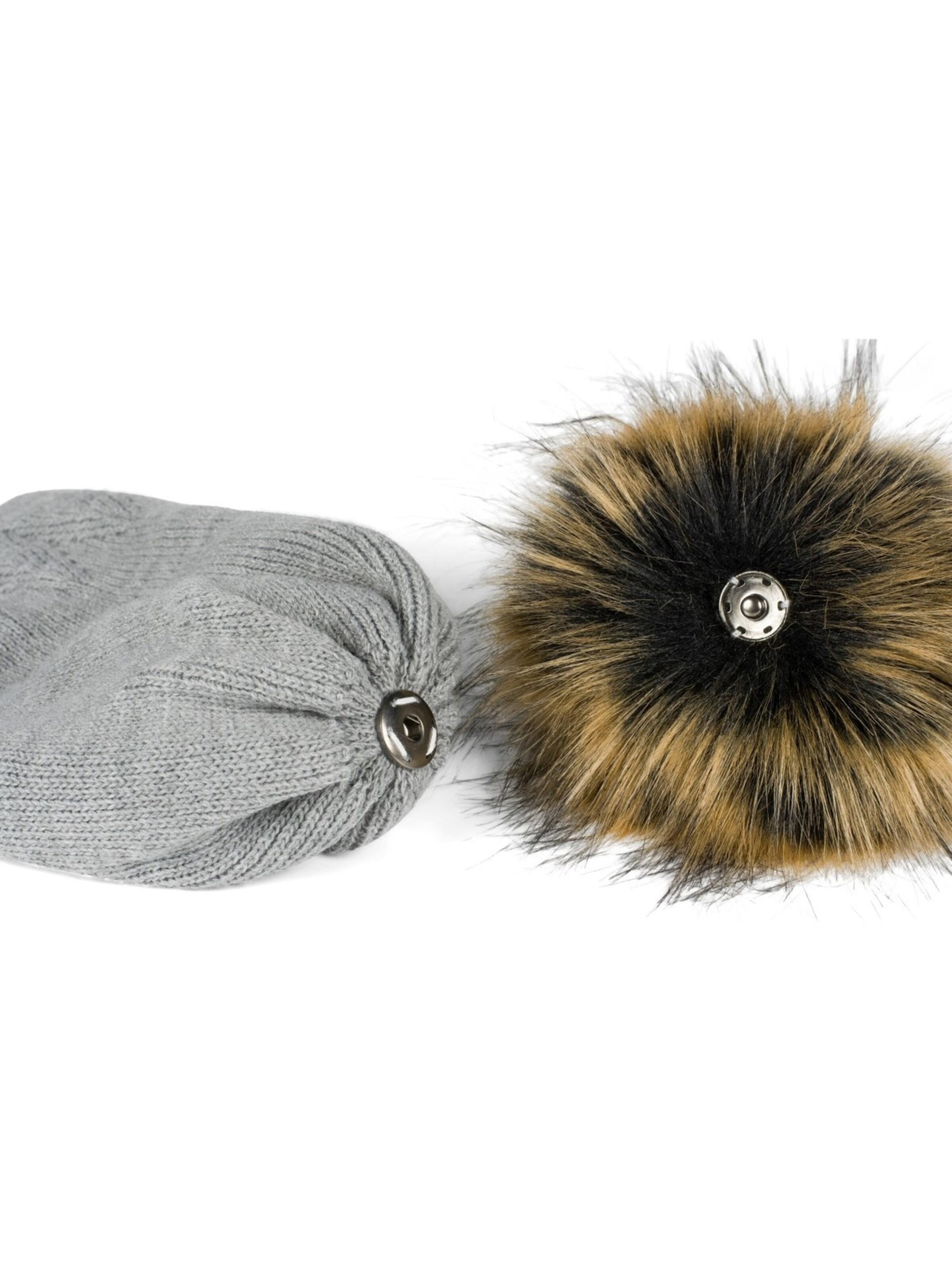 styleBREAKER Mütze 'Strick Bommelmütze mit Zacken Muster'‌‌‌‌‌‌‌ in Grau