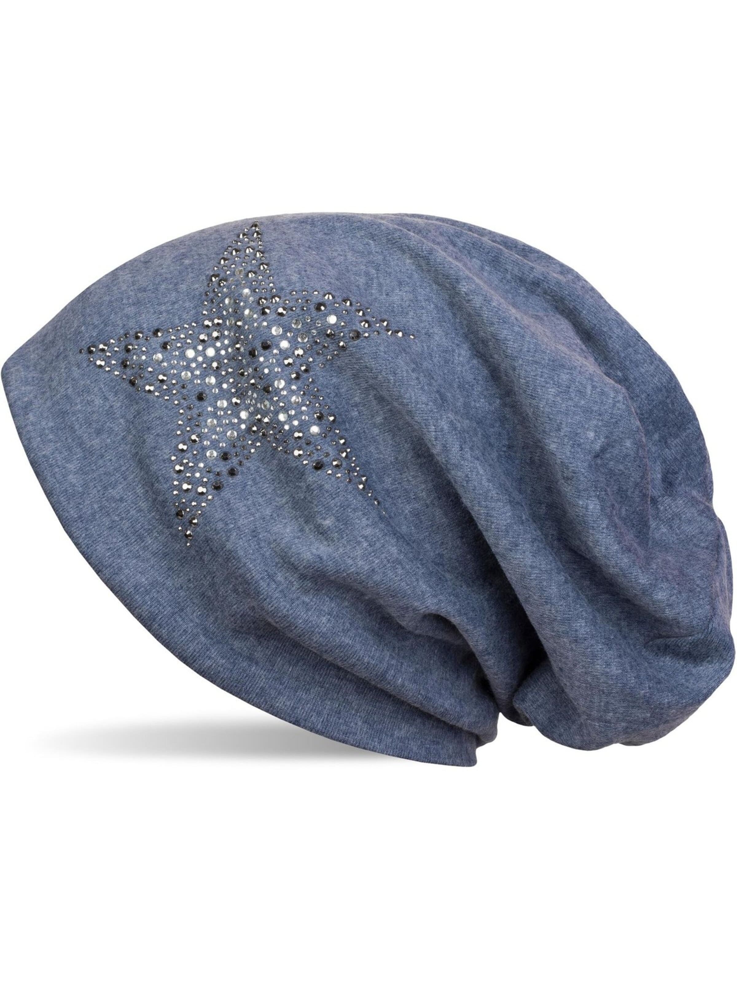 styleBREAKER Mütze 'Beanie Mütze mit Strass Nieten Stern'‌‌‌‌‌‌‌‌‌ in Blau: Vorderseite