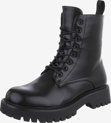 Ital-Design Schnürstiefelette in Schwarz: Vorderseite