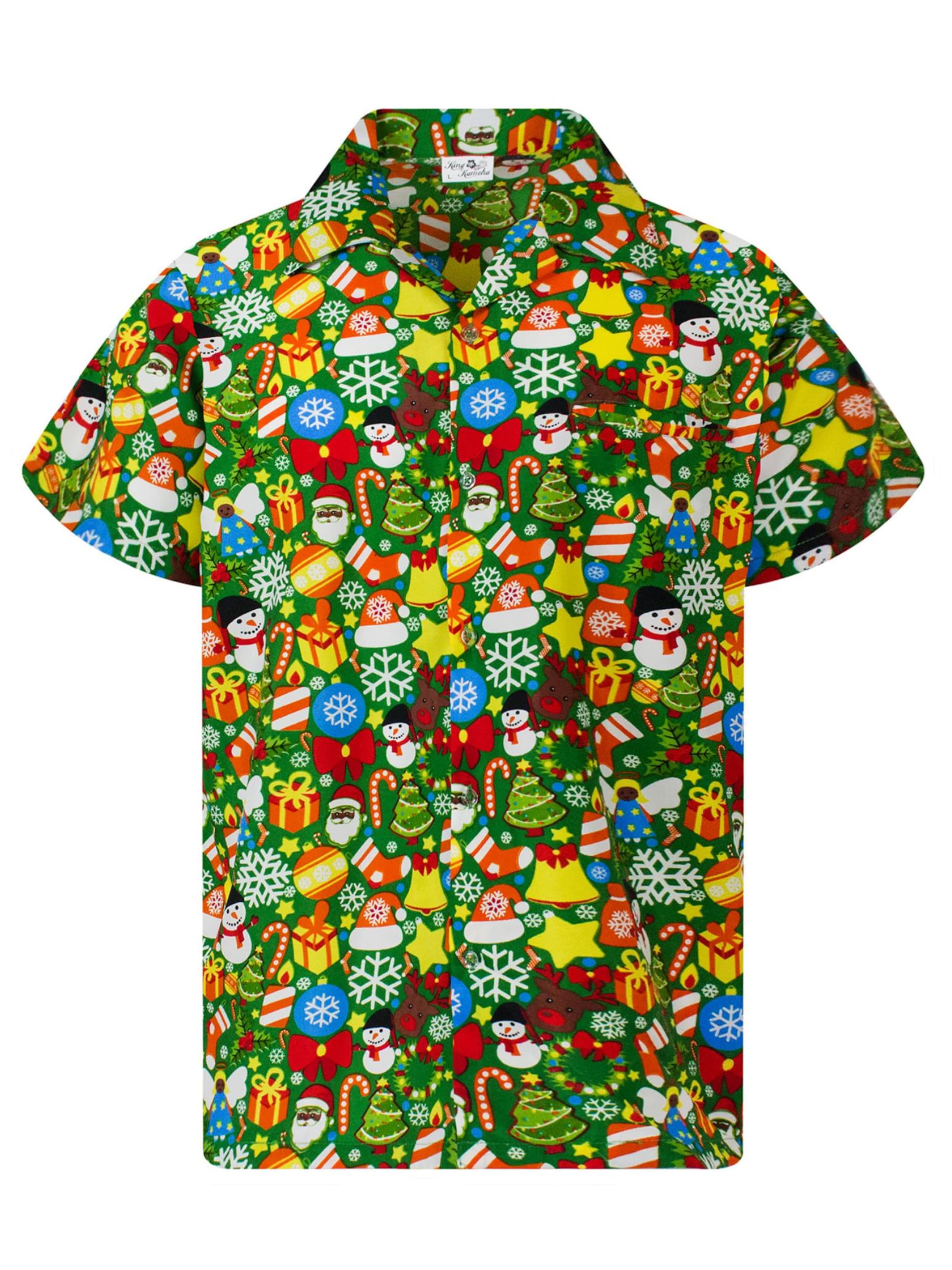 King Kameha Hemd 'Christmas Allover'‌‌‌‌‌‌‌‌‌‌ in Grün: Vorderseite