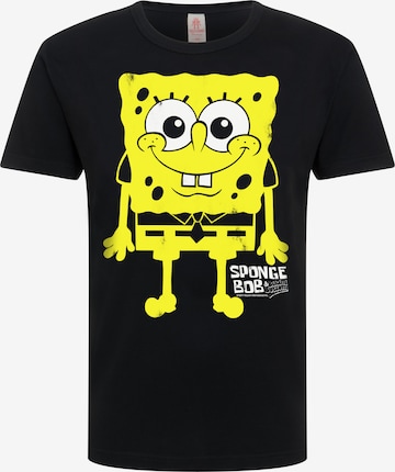 LOGOSHIRT Shirt 'Spongebob Schwammkopf' in Zwart: voorkant