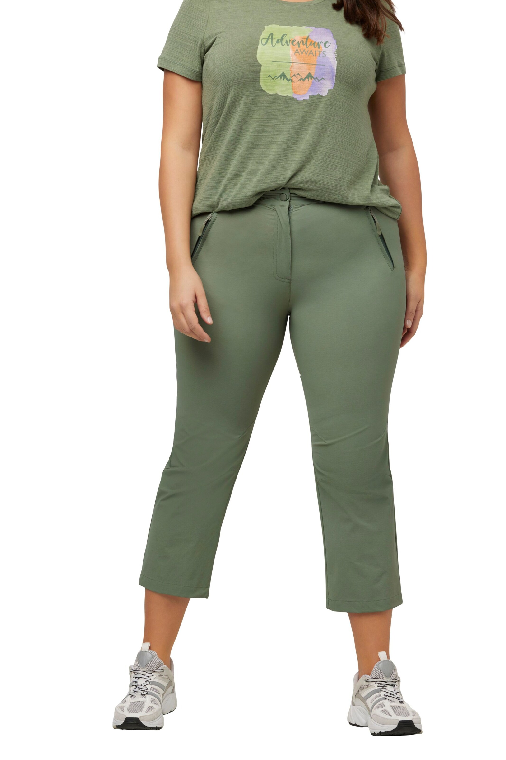 Ulla Popken Regular Pants in Green: front