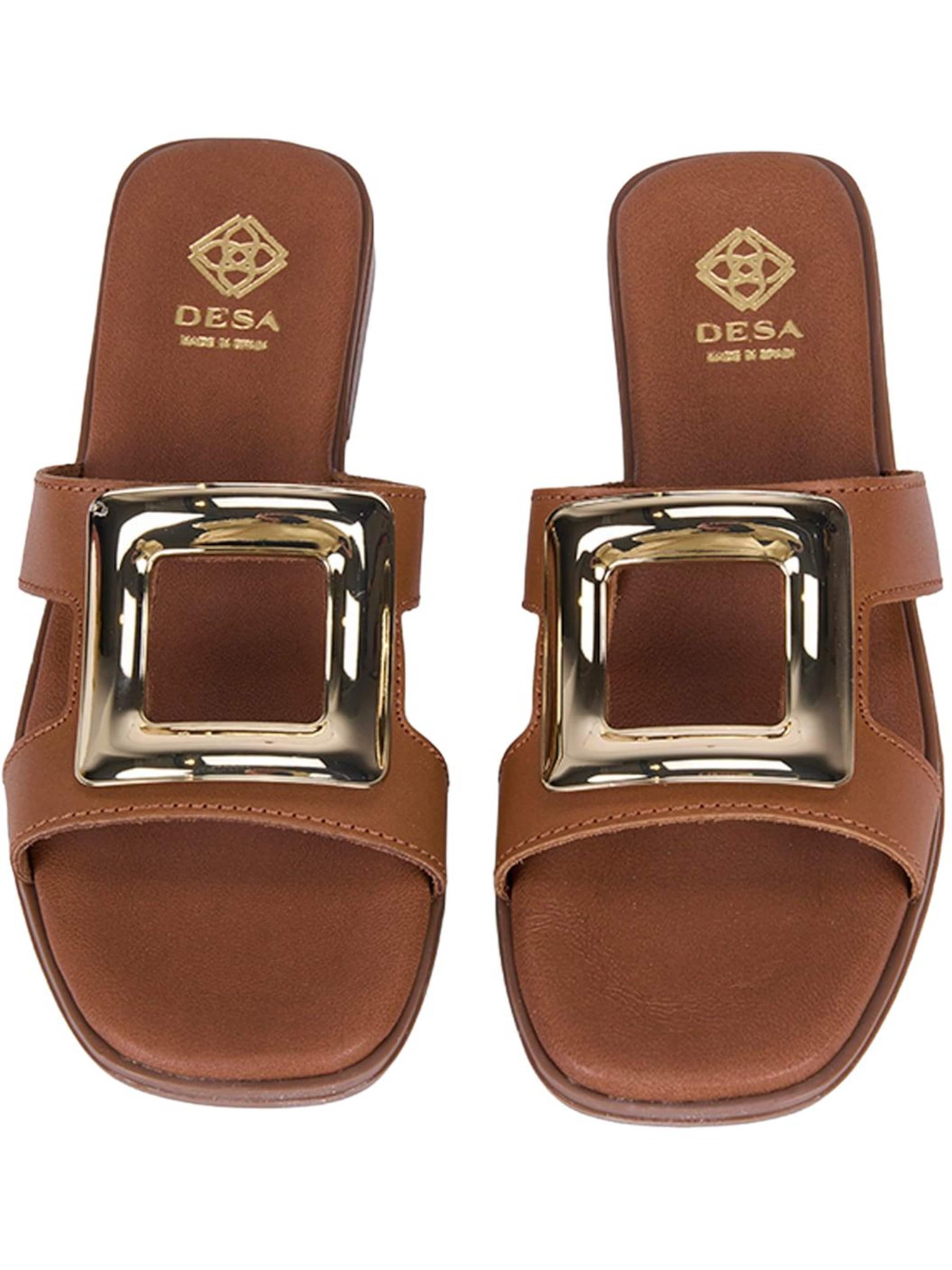 Mule 'DESA Damen-Lederpantoletten mit goldenen Details' Desa en marron