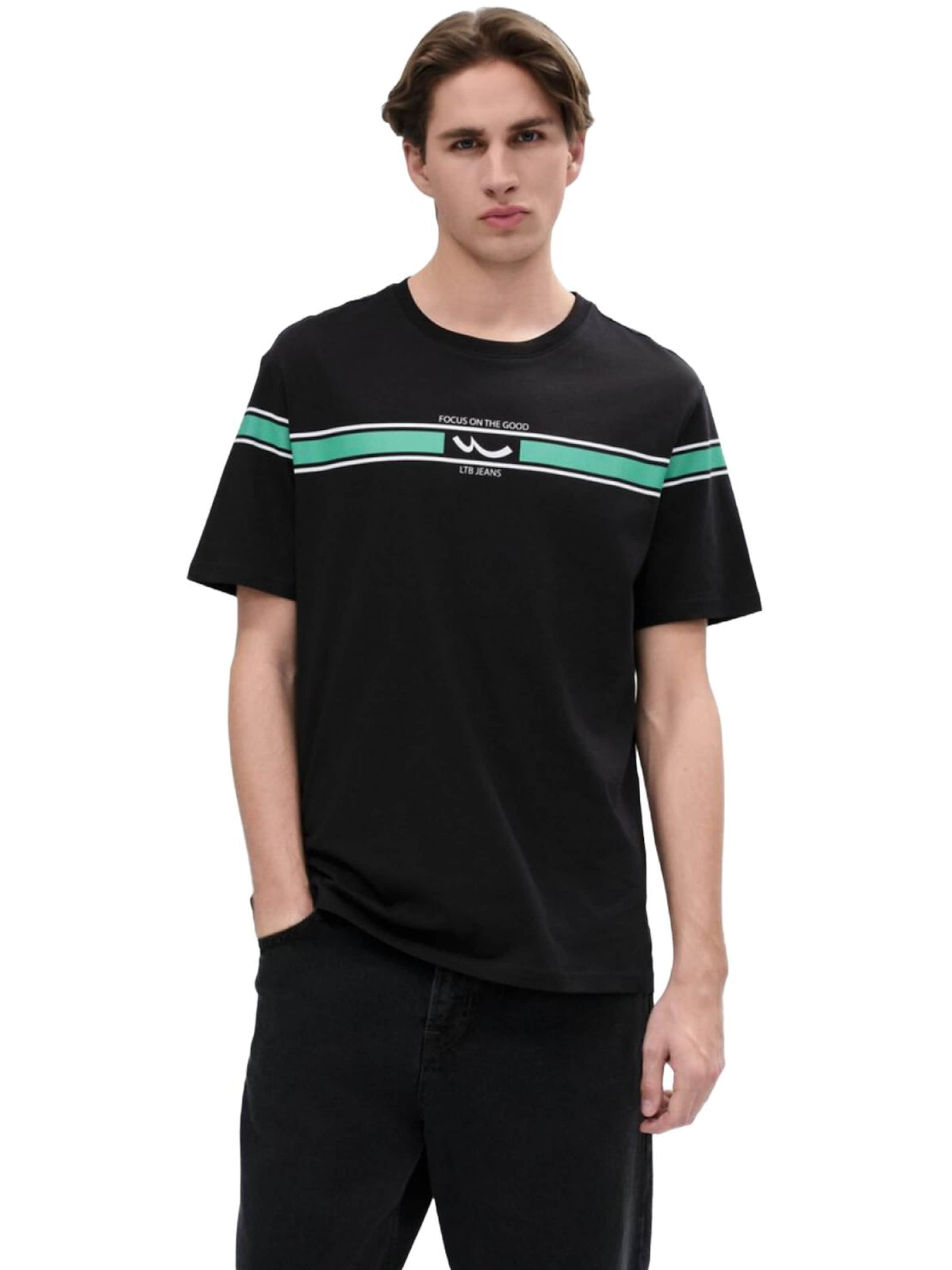Maglietta 'LTB Jeans Herren-T-Shirt mit Streifen und Logo' di LTB Jeans in nero: frontale