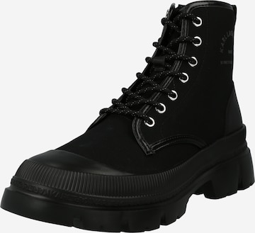 Karl Lagerfeld Lace-Up Boots in Black: front