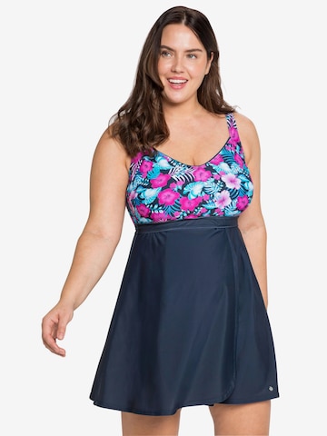 SHEEGO Bralette Swimsuit Dress in Blue: front