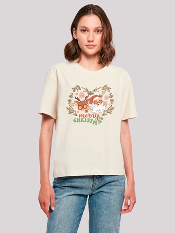 T-shirt 'Christmas Hippie Santa And Reindeer' F4NT4STIC en beige : devant