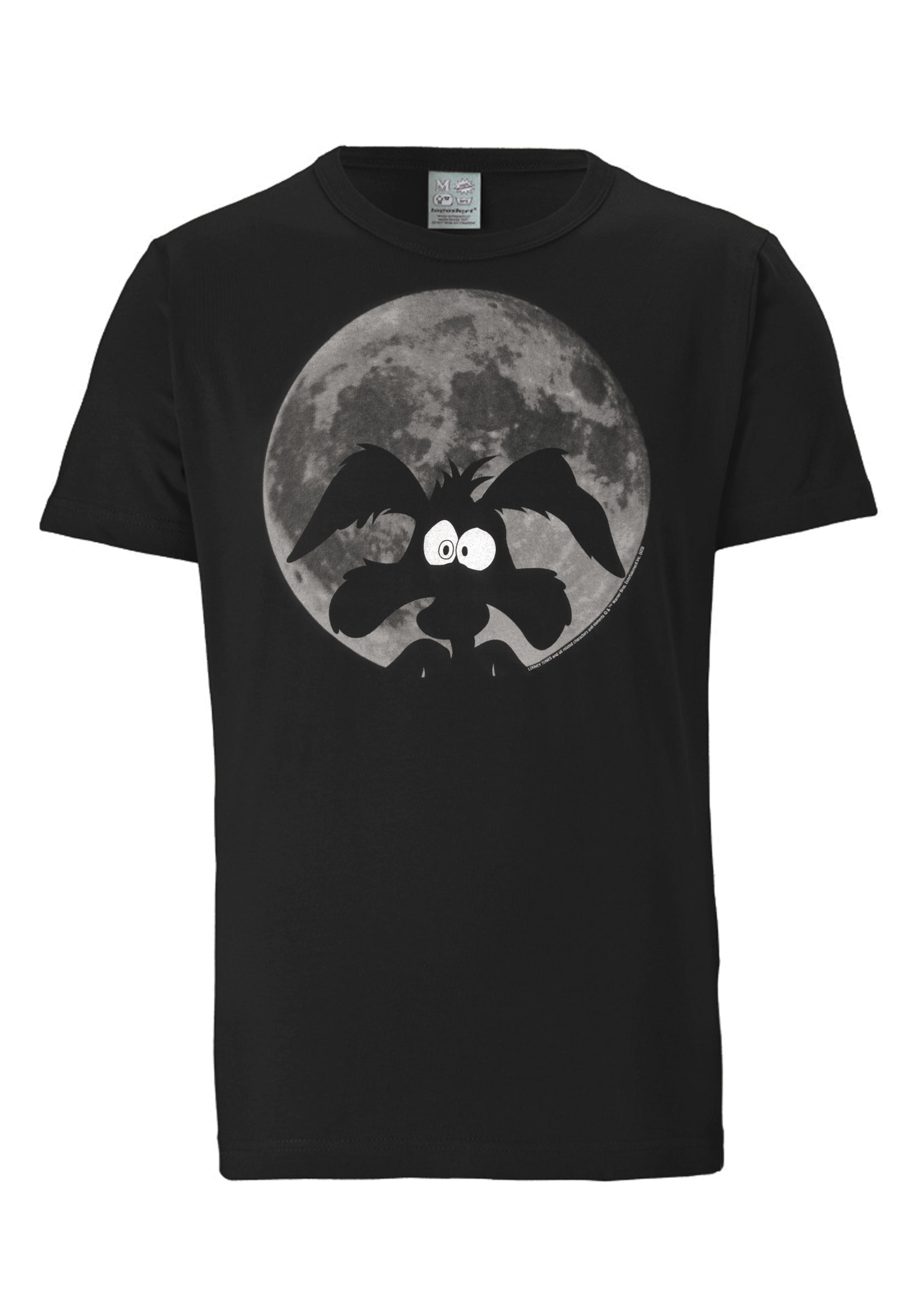 LOGOSHIRT Shirt 'Looney Tunes - Coyote Mond' in Black: front