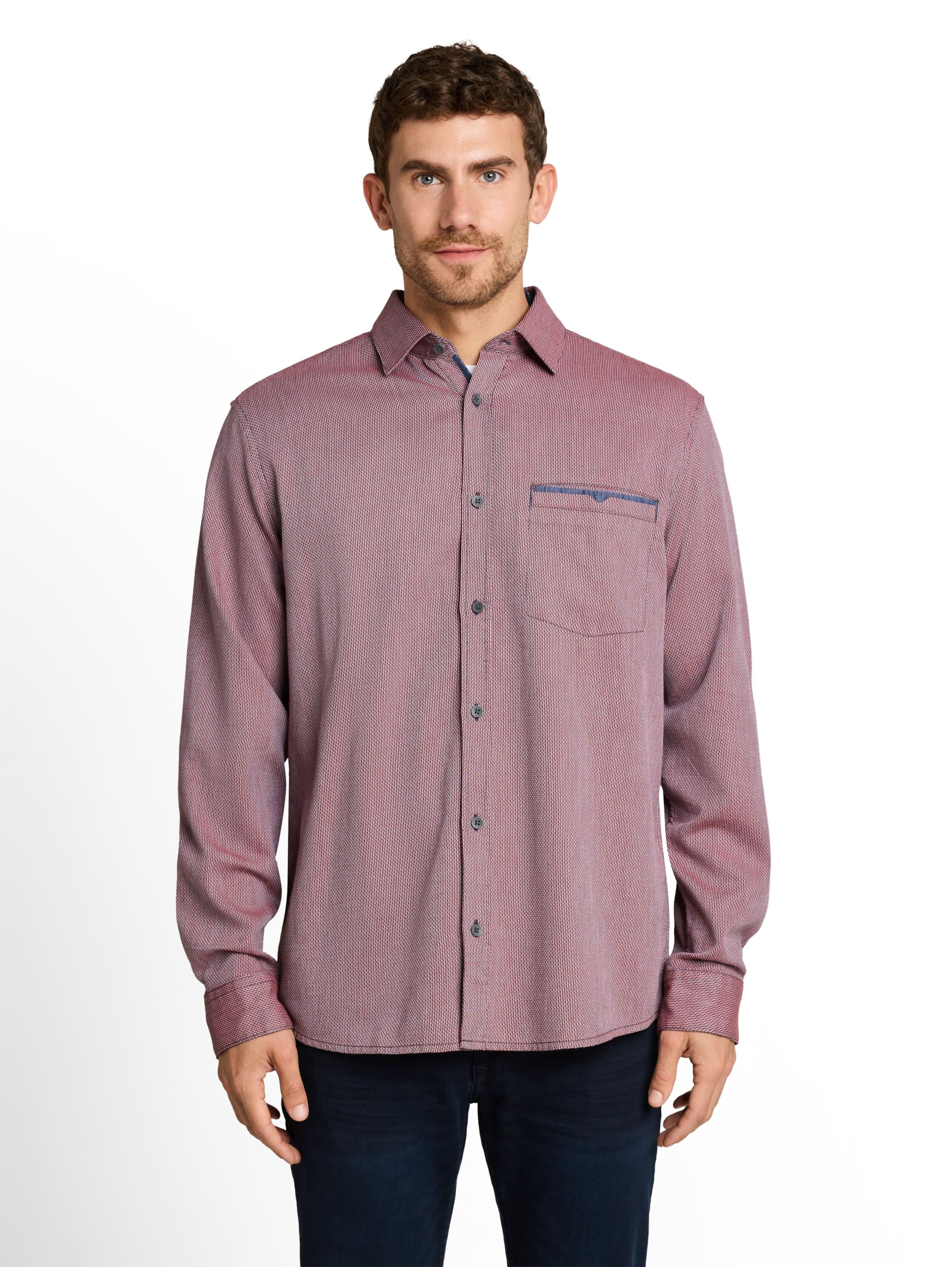 TOM TAILOR Comfort fit Button Up Shirt in Red: front