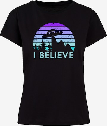 F4NT4STIC Shirt 'I Believe UFO Alien Raumschiff Retro' in Zwart: voorkant