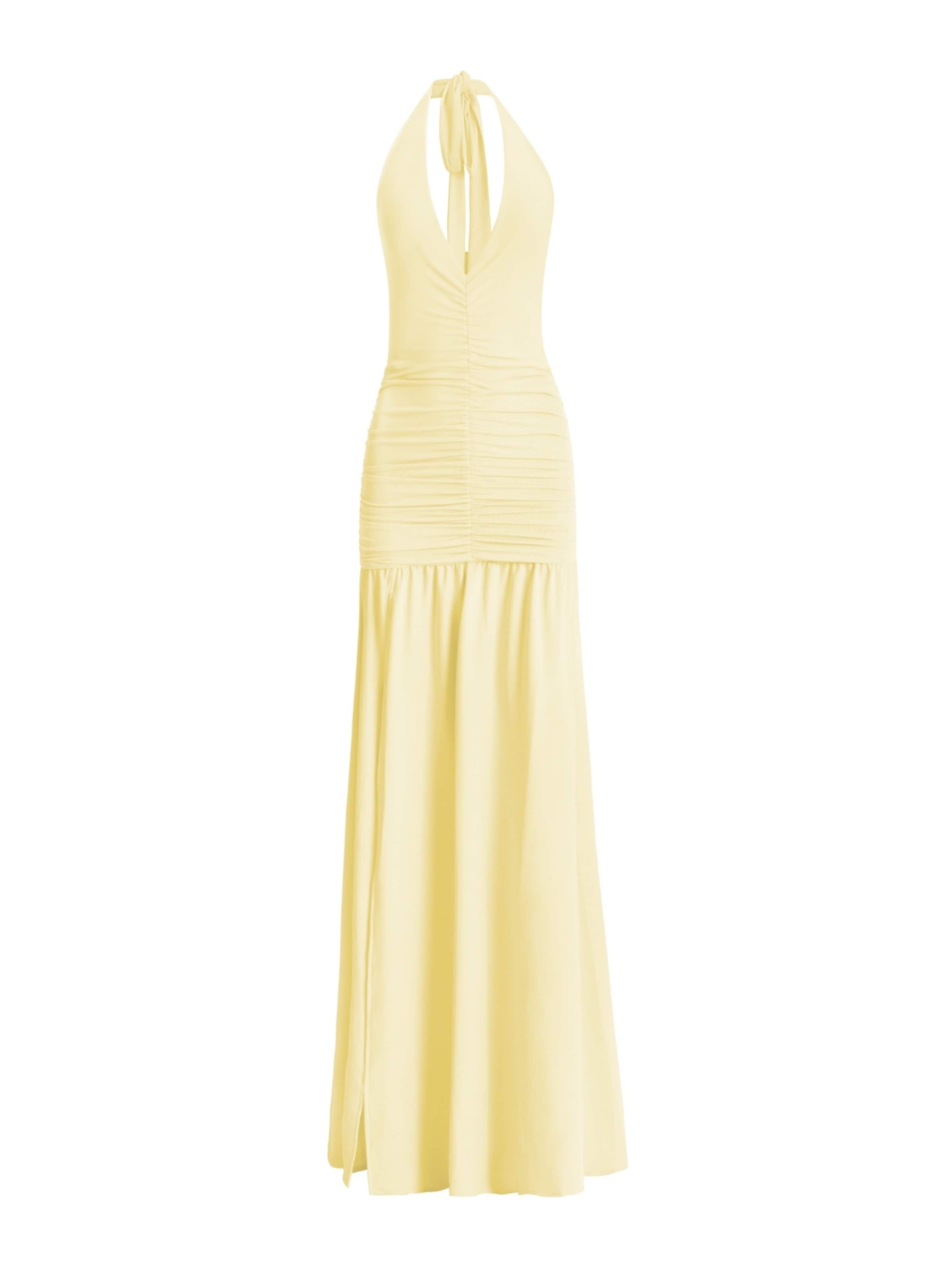 Robe de cocktail ' AVEN ' OW Collection en jaune : devant
