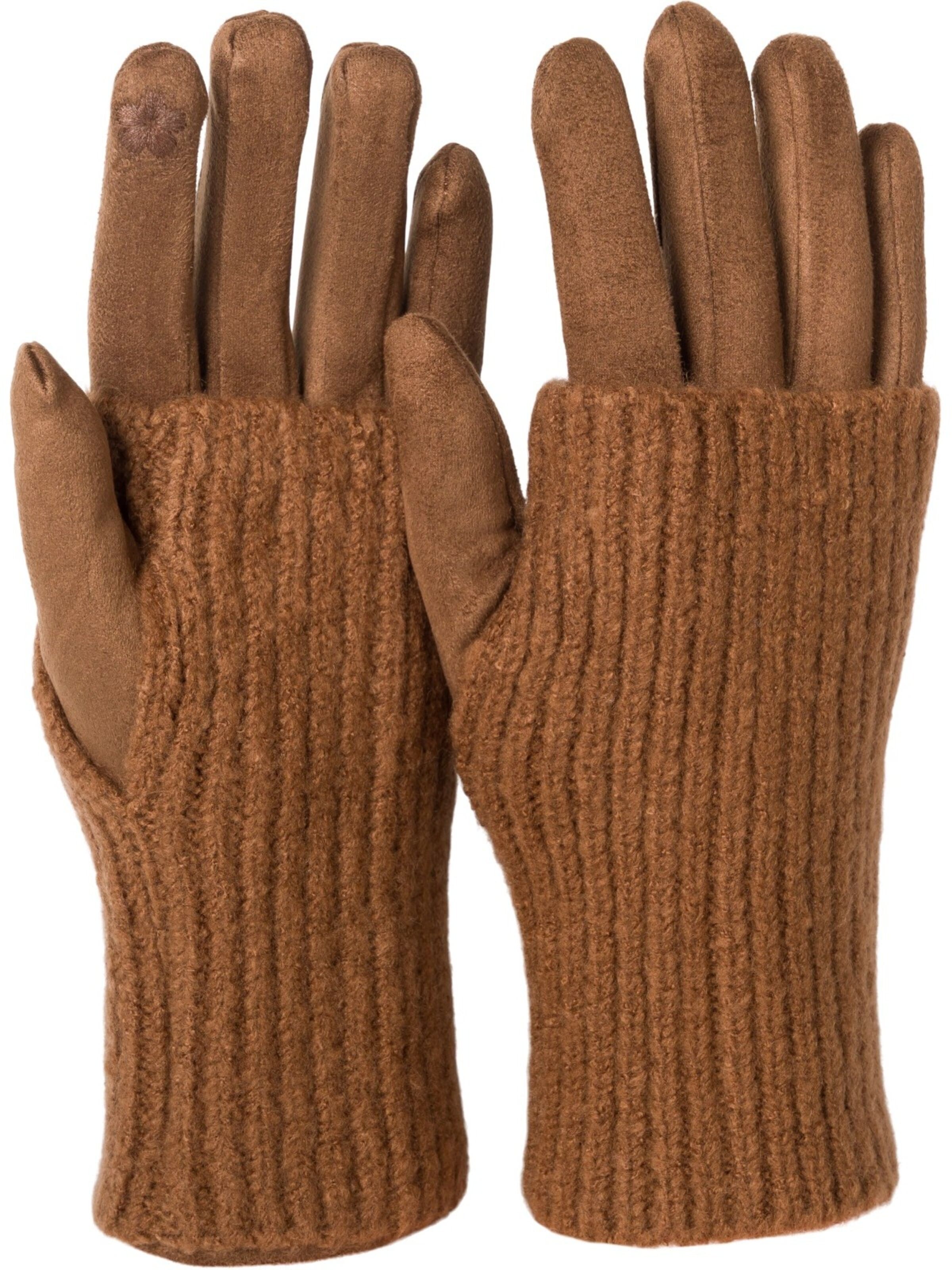 styleBREAKER Fingerhandschuhe '3 in 1 Touchscreen Stoff Handschuhe mit abnehmbarer Strick Manschette'‌‌‌‌ in XS-XL in schoko, Produktansicht