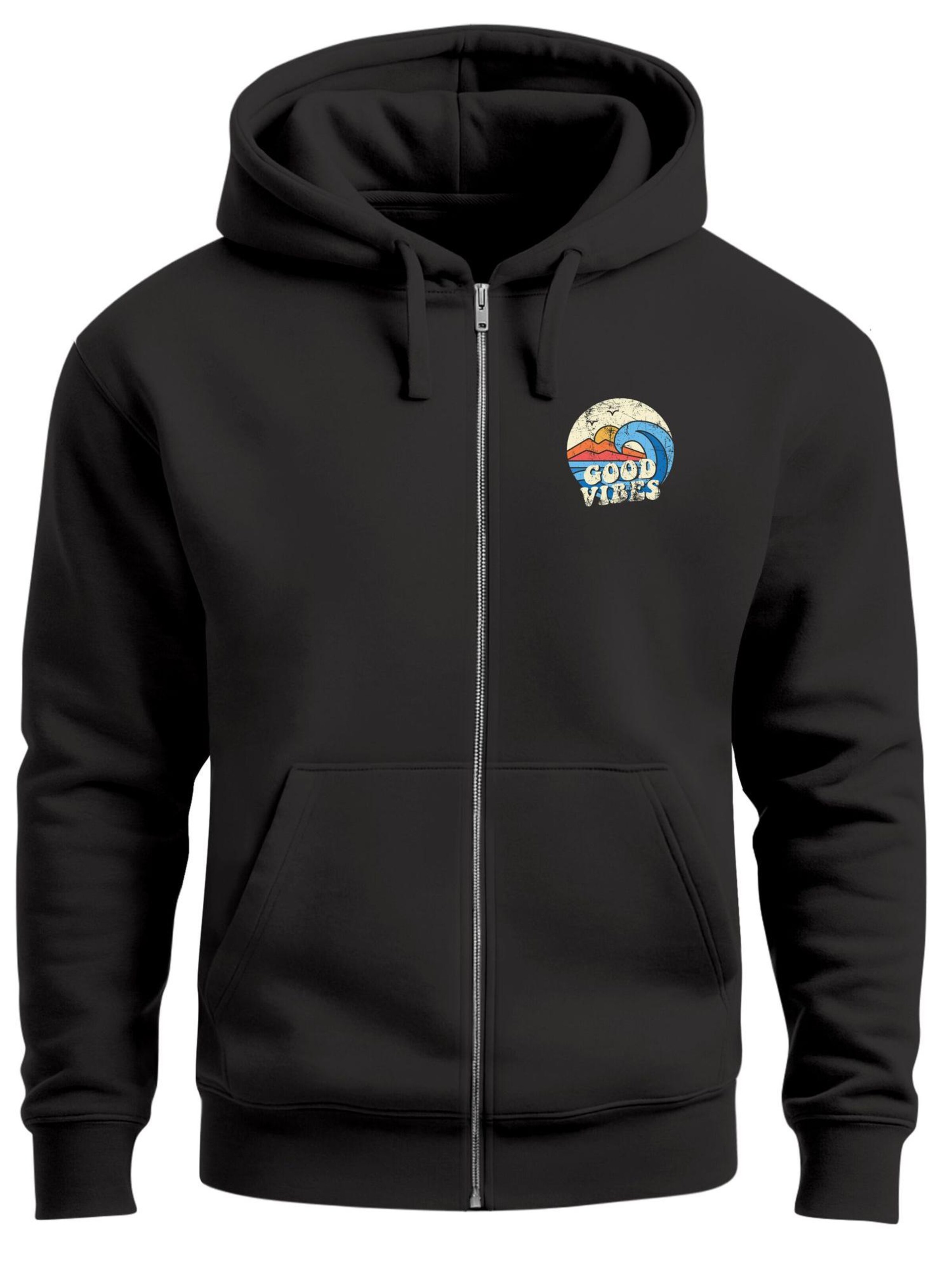 Neverless Zip-Up Hoodie 'Good Vibes' in Black: front