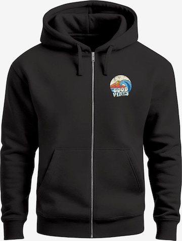 Neverless Zip-Up Hoodie 'Good Vibes' in Black: front