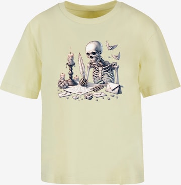 F4NT4STIC Ladies Everyday Tee 'Skelett Liebesbrief Valentinstag' in Gelb: Vorderseite