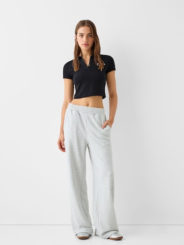 Bershka Wide Leg Hose in Grau