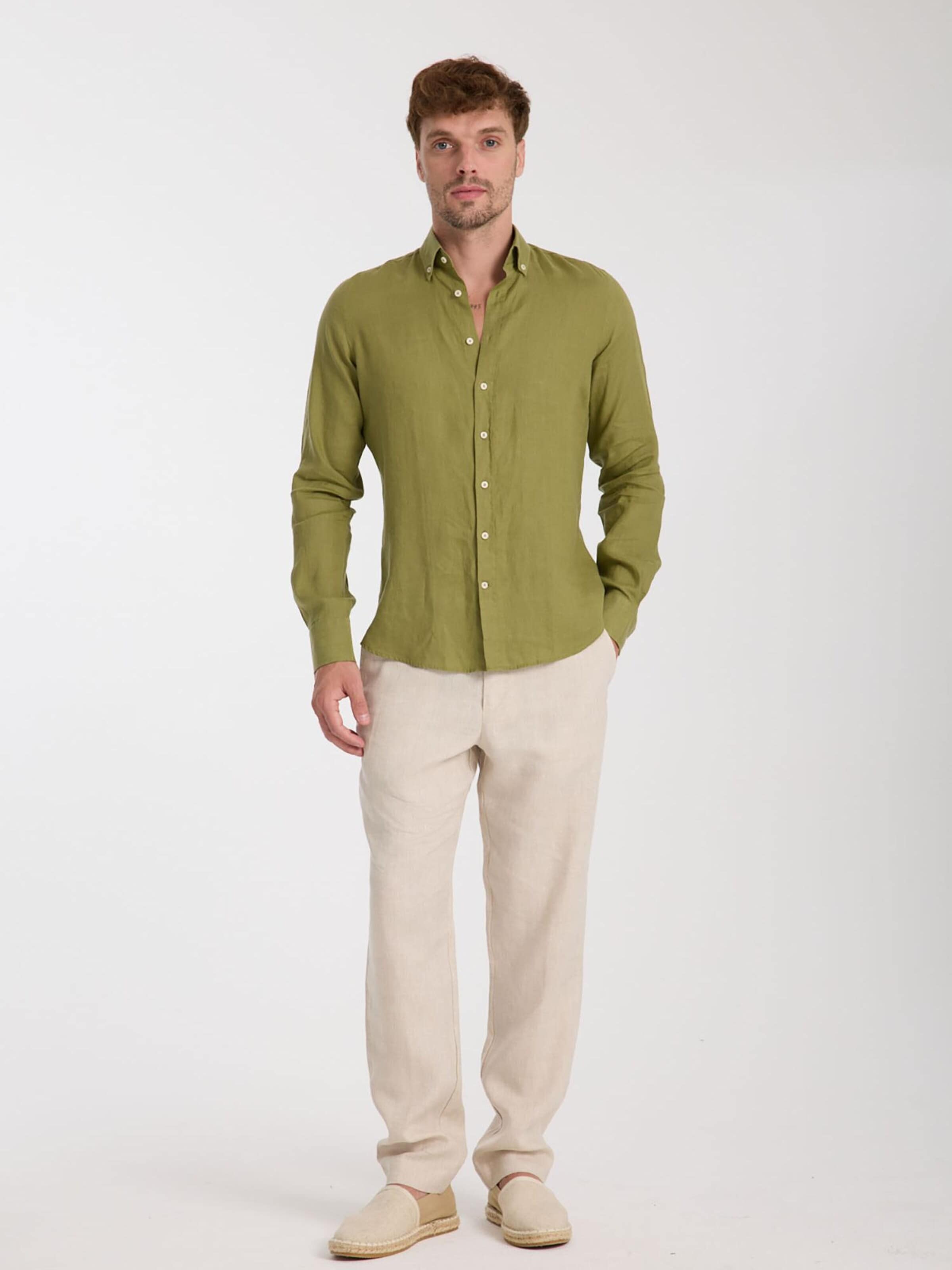 Slim fit Camicia business 'Leonardo Linen Man Shirt' di 7Camicie in verde