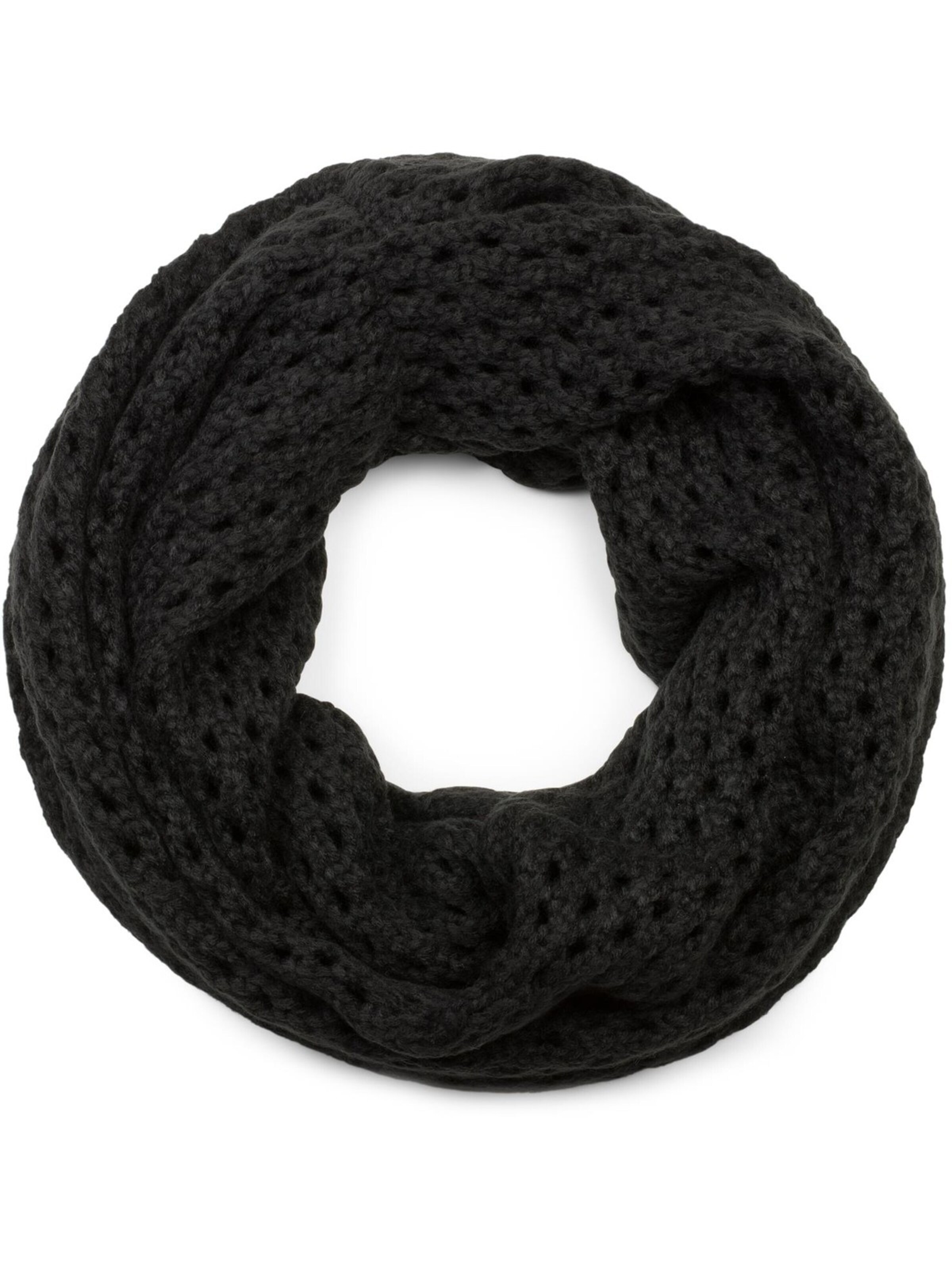 styleBREAKER Schlauchschal 'Strick Loop Schal mit Loch Muster'‌‌‌‌‌‌‌ in Schwarz: Vorderseite