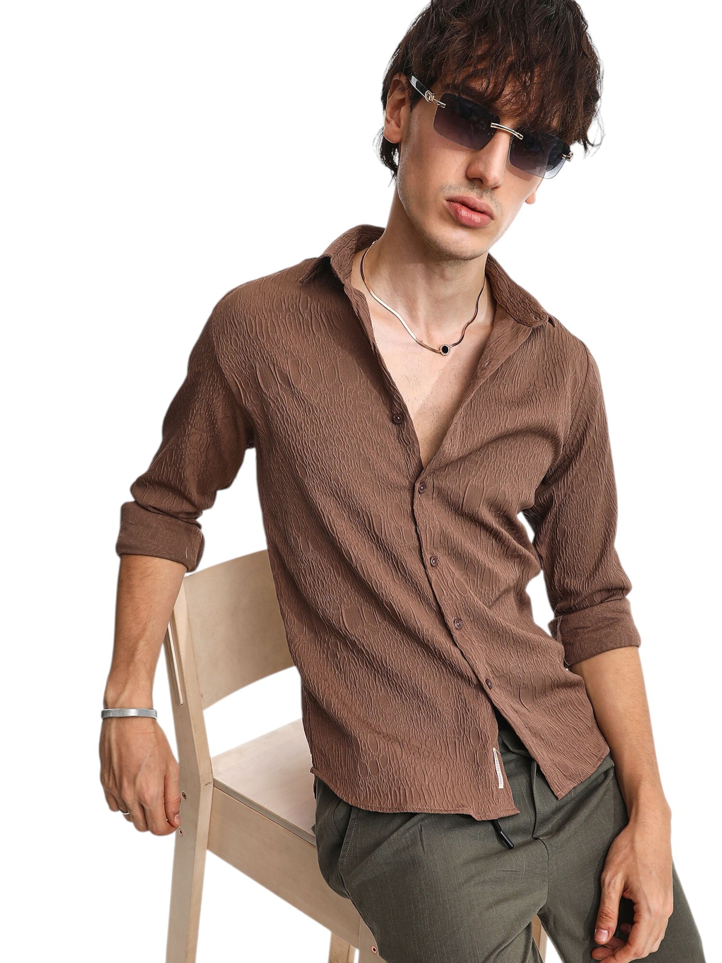 Campus Sutra Tavaline suurus Triiksärk 'Terah', värv pruun