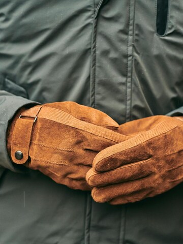 Suitable Full Finger Gloves in Brown: front