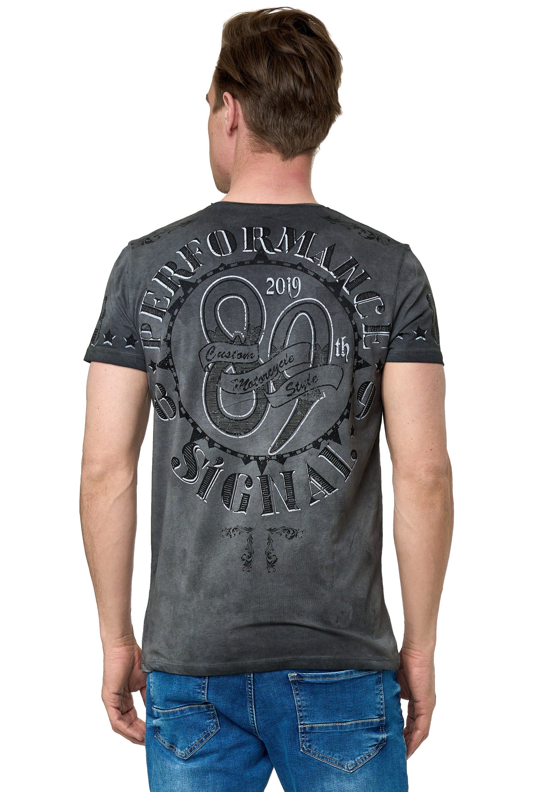 Rusty Neal T-Shirt Totenkopf in Grau