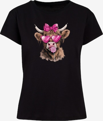 F4NT4STIC T-shirt 'Highland Cow Valentinstag Sonnenbrille' in Schwarz: Vorderseite
