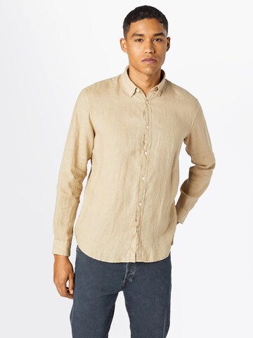 ESPRIT Regular fit Overhemd 'Gmt Dye Lin' in Beige: voorkant