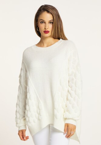 Pullover extra large di faina in bianco: frontale