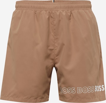 BOSS Board Shorts 'Dolphin' in Beige: front