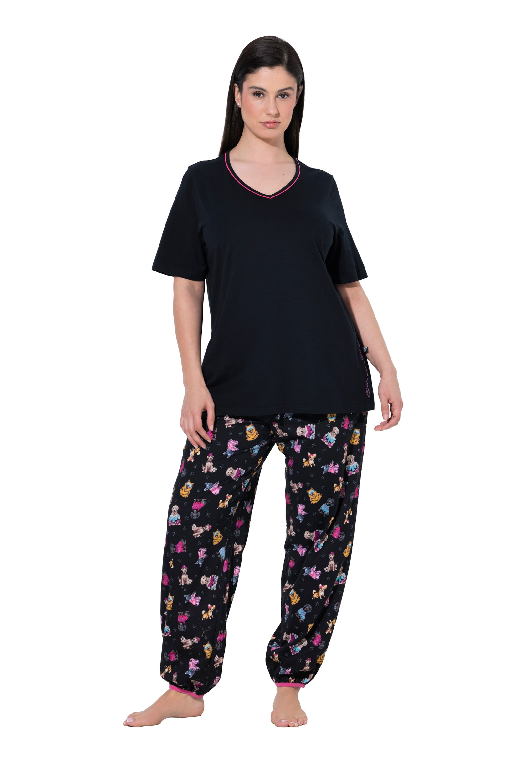 Ulla Popken Pyjama in Zwart: voorkant