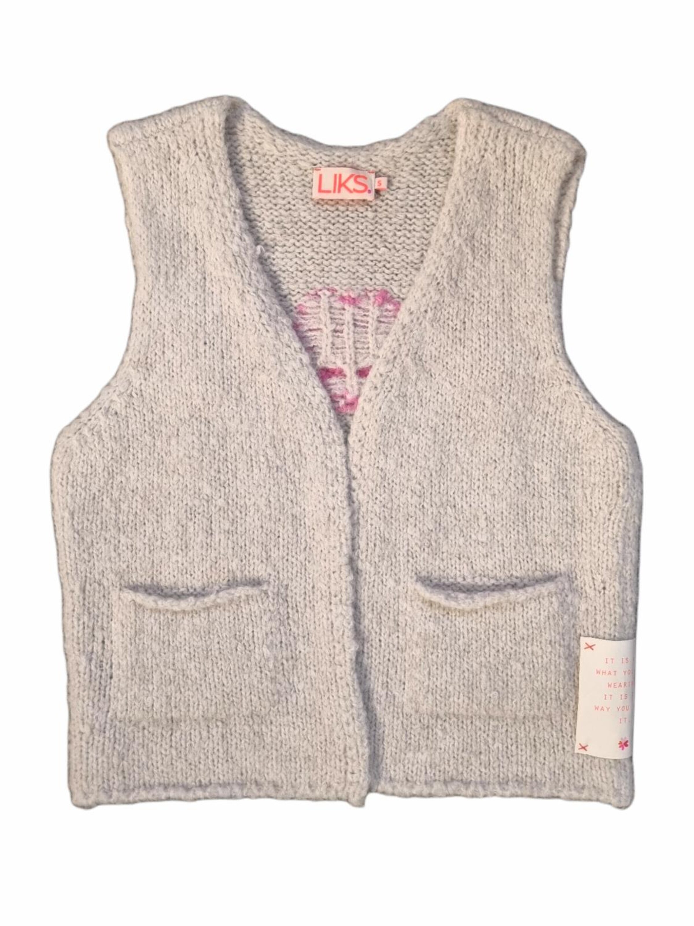 LIKS. Munich Knitted Vest 'Damen Strickweste mit Herzintarsie am Rücken aus Alpaka - Woll - Mischung - TheaC' in Beige: front