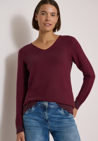 CECIL Pullover im Two-Tone-Look mit V-Neck in Rot: Vorderseite