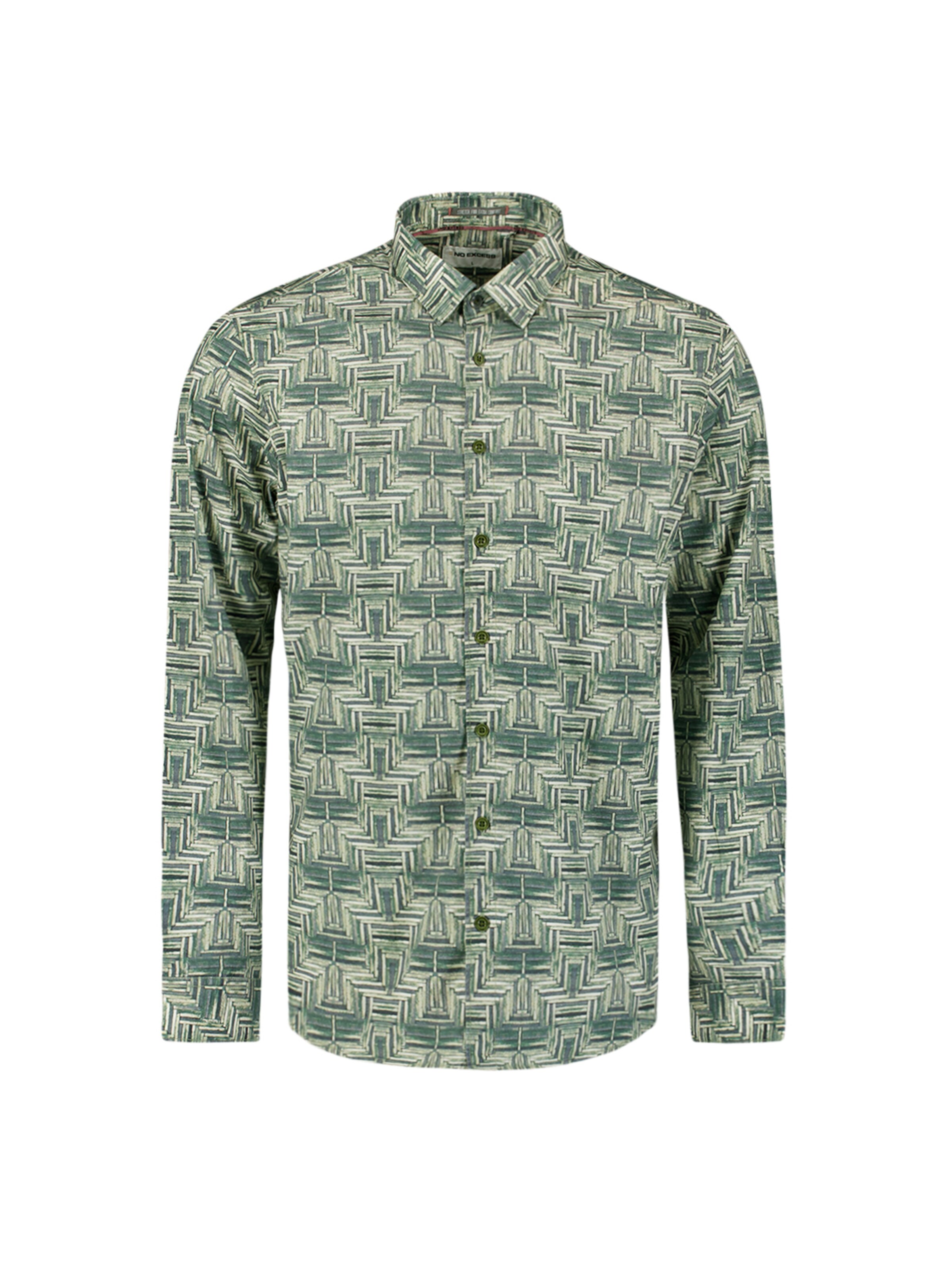 No Excess Comfort fit Overhemd in Groen: voorkant