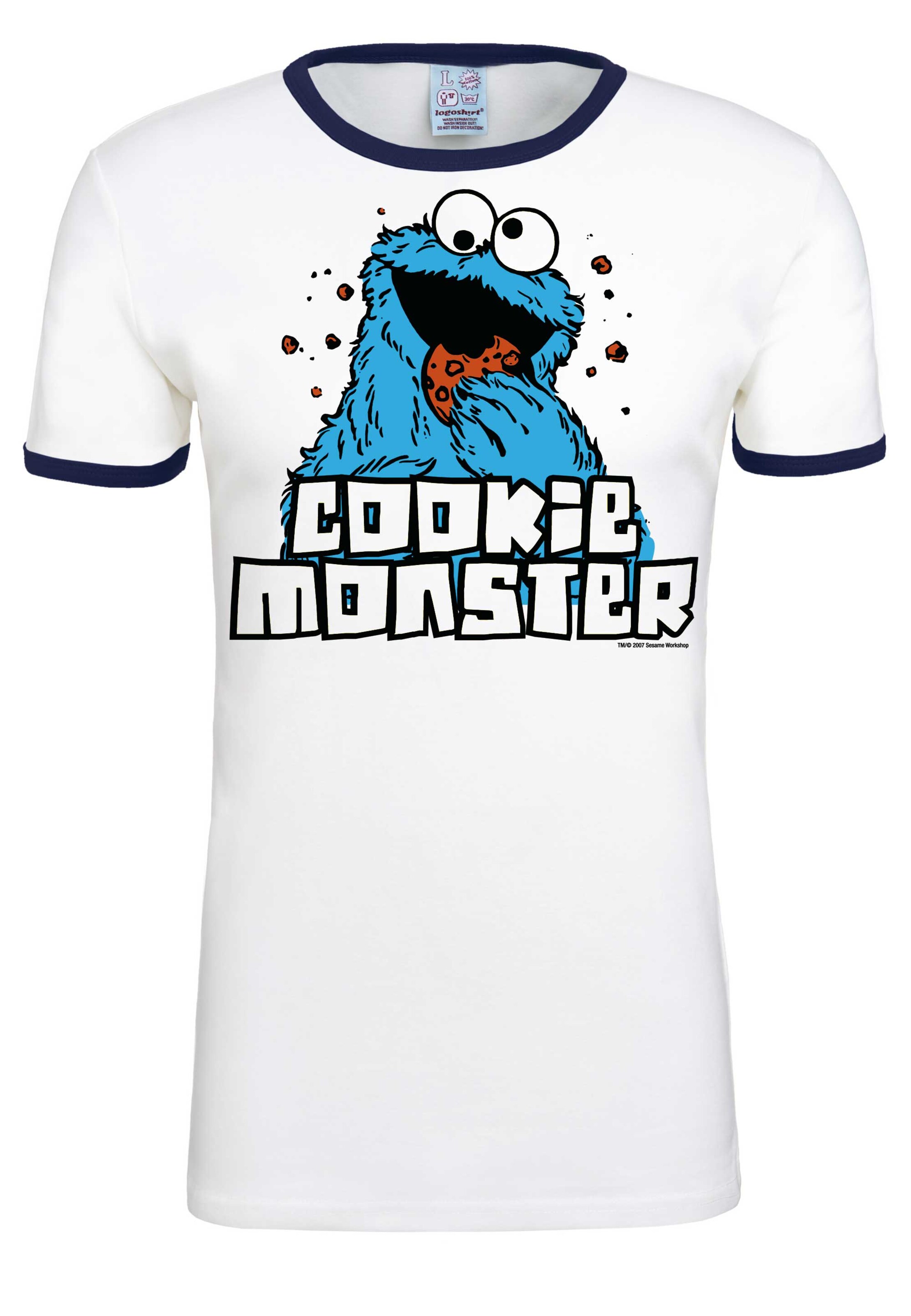LOGOSHIRT Shirt 'Cookie Monster' in White: front